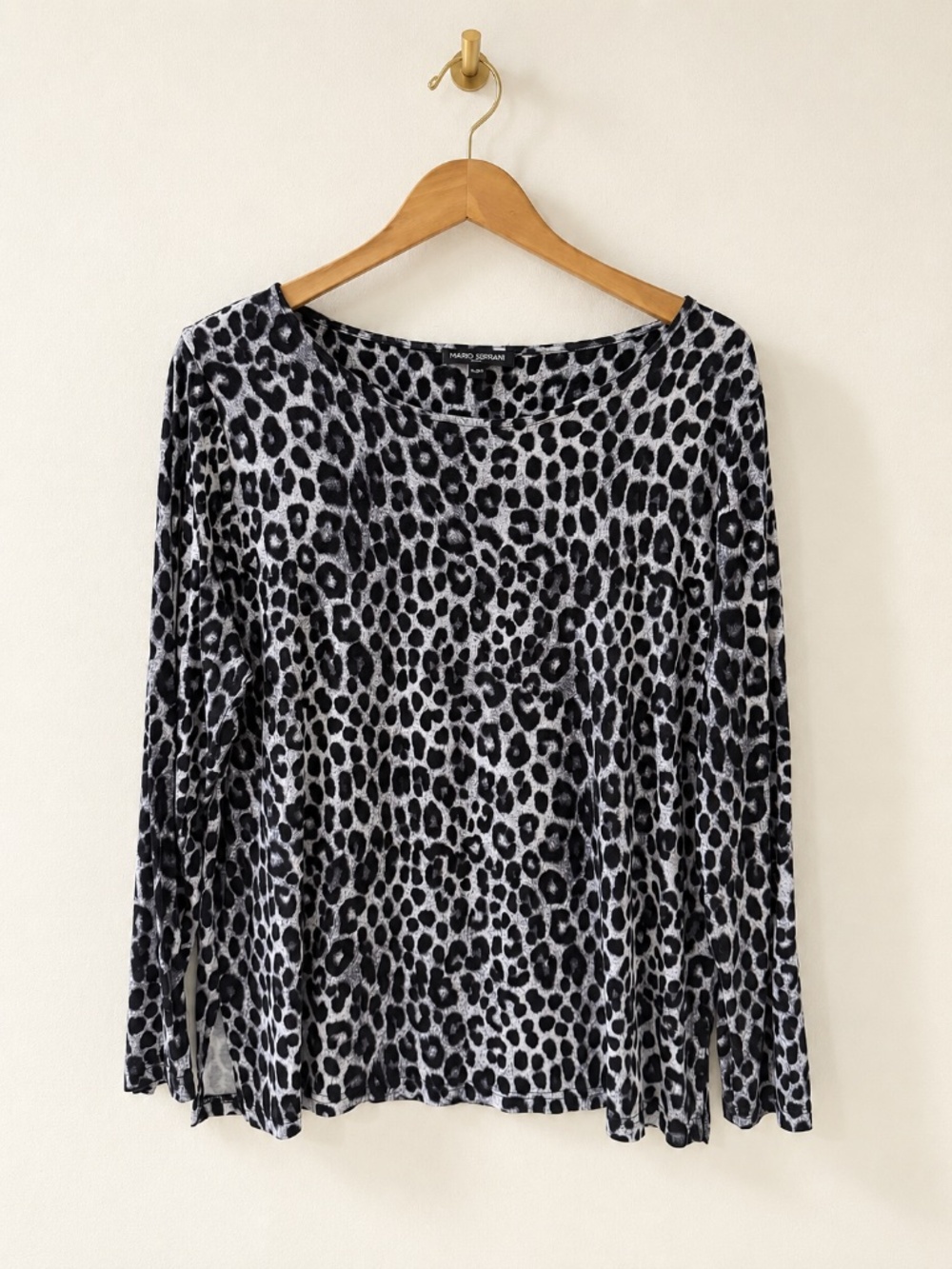 Mario Serrani Black and Gray Leopard Print Long Sleeve Top Size XL